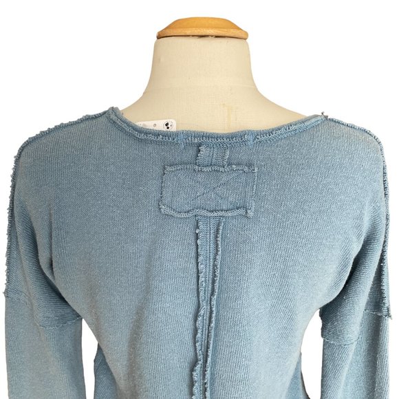 NWT We The Free Come & Get It Sweater Blue Raw Edge Slouchy Lagenlook Grunge-S - Picture 9 of 16